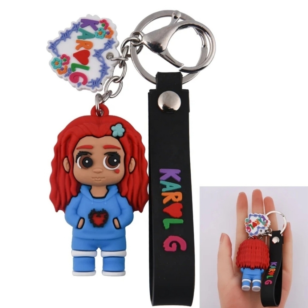 Karol G Keychain with Red and Blue Design